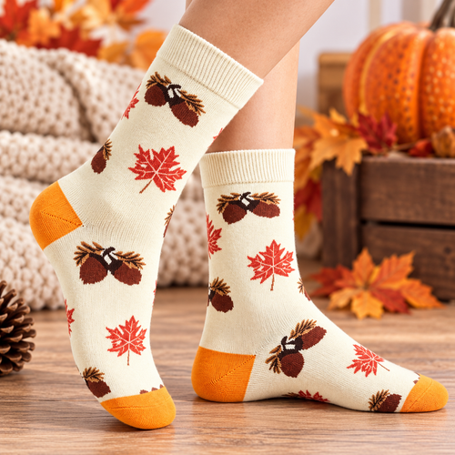 Maple Leaf and Acorn Autumn Socks